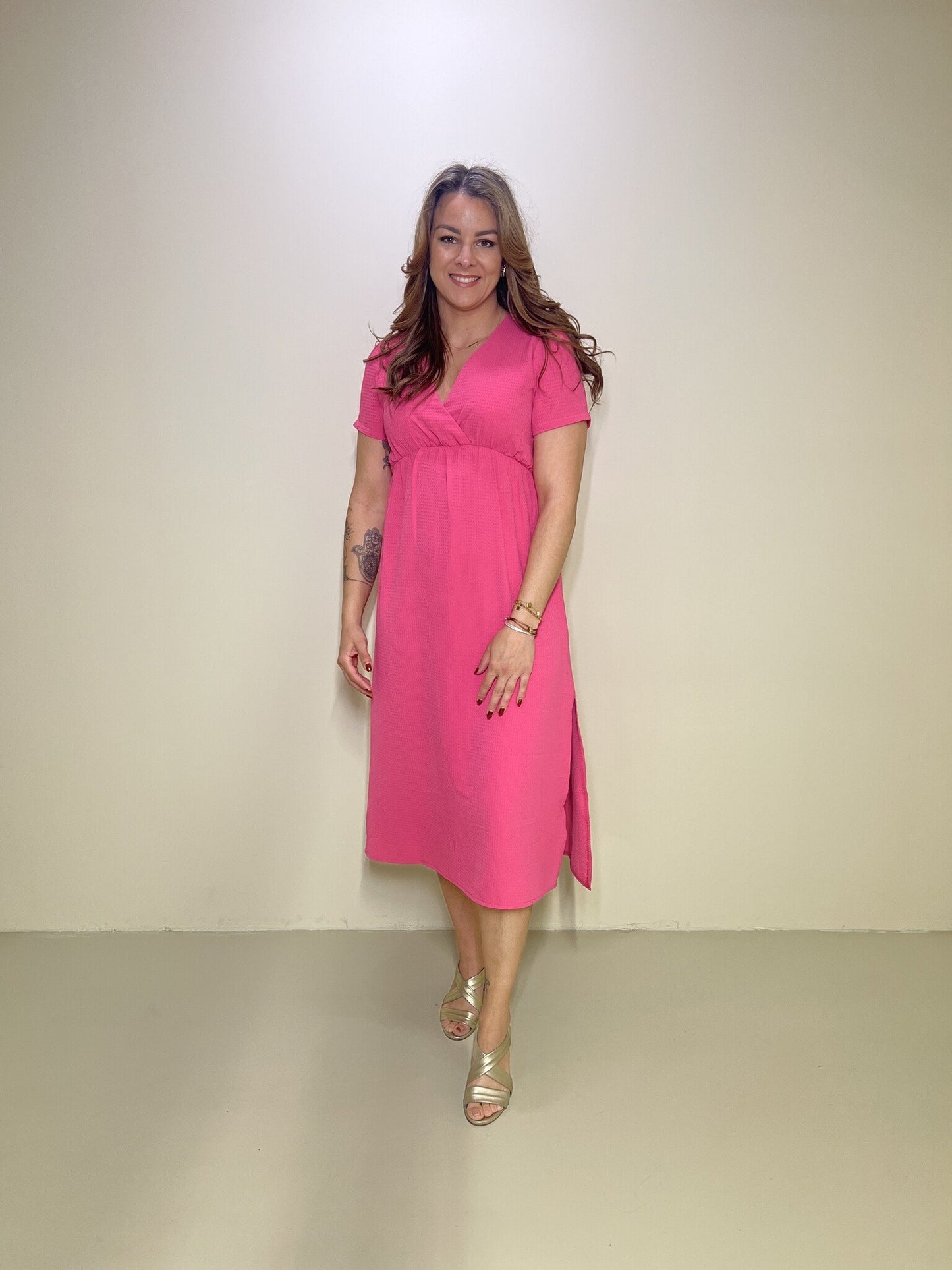 Jurk Wafel Fuchsia