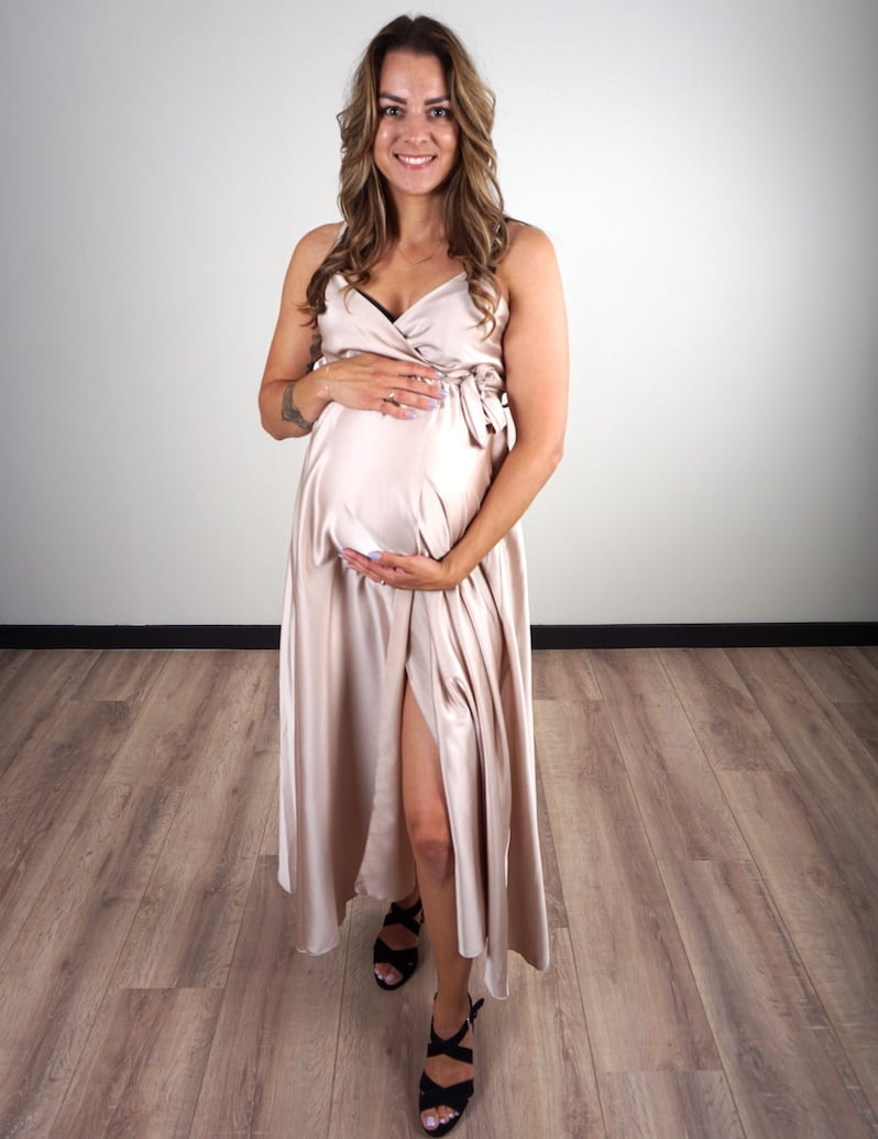 Maxi Jurk Satin Beige/Goud