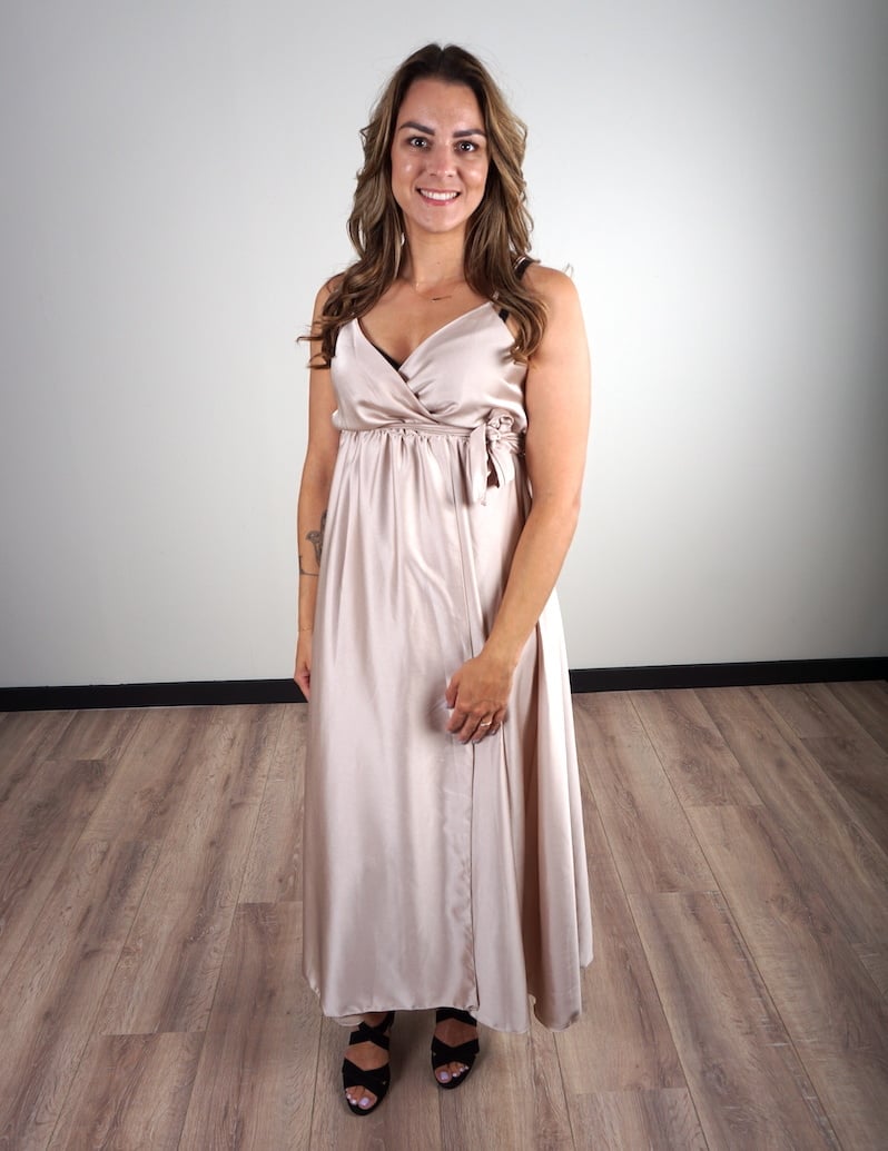Maxi Jurk Satin Beige/Goud