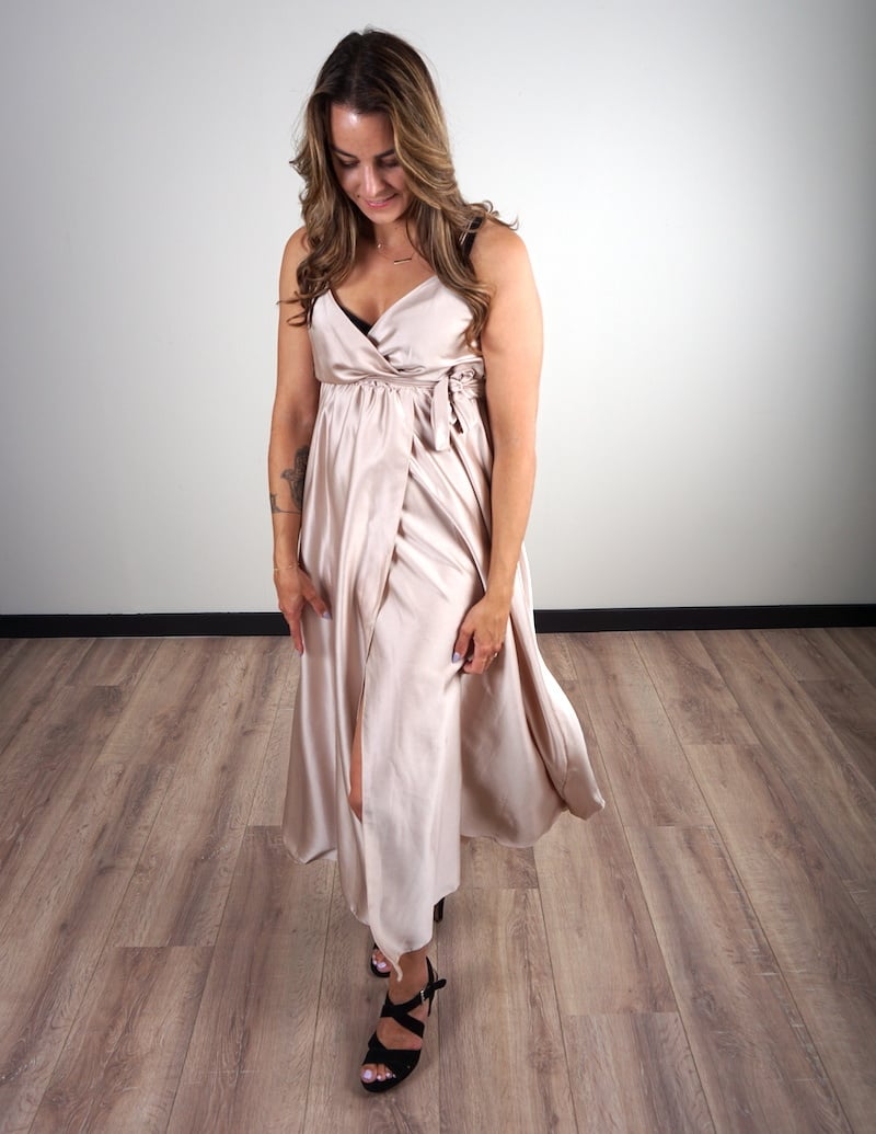 Maxi Jurk Satin Beige/Goud