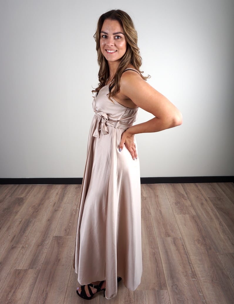Maxi Jurk Satin Beige/Goud
