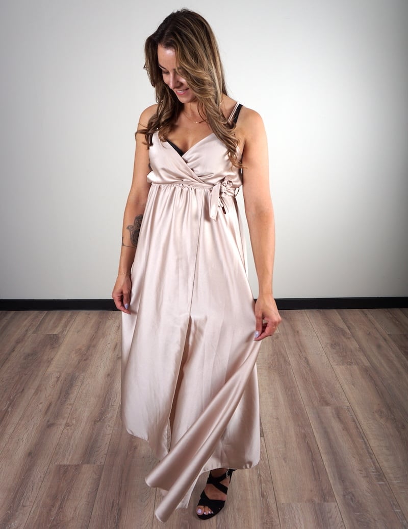 Maxi Jurk Satin Beige/Goud